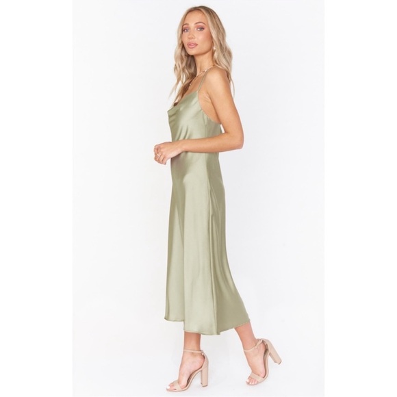 Show Me Your Mumu Green Verona Cowl Satin Midi Dress size Small - Picture 3 of 12